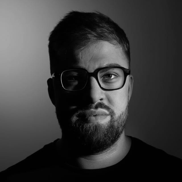 Portrait of Alessandro Di Maio in black and white